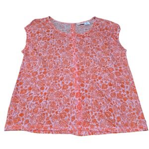 Sigrid Olsen Linen Coral Shell Print Sleeveless Button Back‎ Top Medium Summer